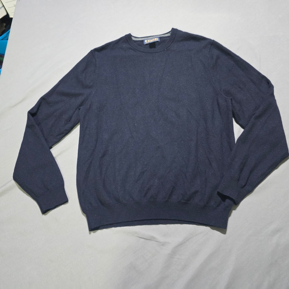 Brooks Brothers Sweater Mens Large Navy Blue Extra Fine Italian Merino wool